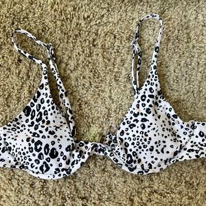 White black and brown cheetah print bikini top